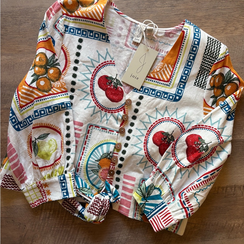 Joie Multi-Color Fruit Print Tie-Front Top - Picture 2 of 2